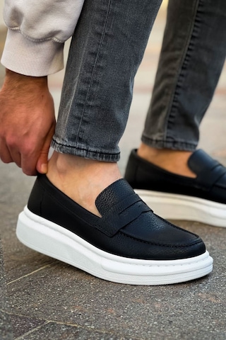 Roof Atelier Erkek Siyah Beyaz Kalın Taban Loafer Ayakkabı - Robert - Rs615 Siyah
