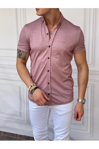 Modefendi Slimfit Merserize Pamuk Kısa Kollu Gömlek Pembe
