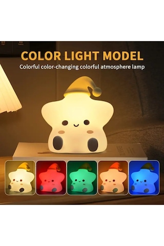 Rgb Led Sevimli Yıldız Çocuk Odası Gece Masa Lambası Renk Değiştiren Yumuşak Silikon Şarj Edilebilir Çok Renkli