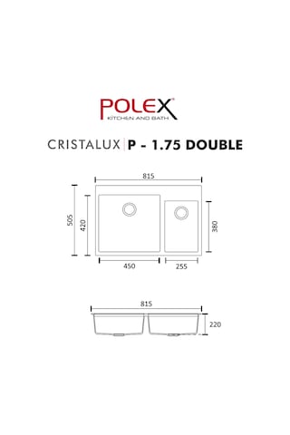 Polex Cristalüx Granit Evye P-1.75 Siyah 1.5 Gözlü Tezgah Altı Ve Tezgah Üstü Mutfak Evyesi 81x50.5 CM