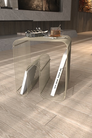 Bonj19 Tel Metal Plaklık Modern Paslanmaz Yan Sehpa, Dekoratif Metal Sehpa Bonj