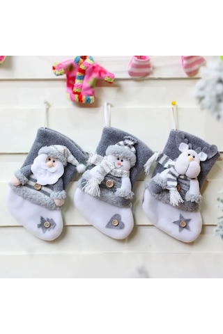 Mufunye Noel Dekoru İçin El Yapımı Flanel Çorap - Santa, Kar Adamı Ve Ren Gönüllü Desenli Hediye Depolama Çorabı 20x11 Cm