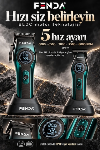 Fenda Profesyonel Şarjlı Bldc Motor 8000 Rpm 2'li Tıraş Makinesi Seti Yeşil