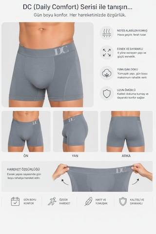 Elilom Erkek Boxer 5'li Paket Daily Comfort Dikişsiz Nefes Alır Pamuklu Gri Set 5p Gri