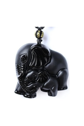 El Yapımı Örgü Siyah Obsidiyen Taş Fil Şekli Kolye Uzun Boncuk Zincir Kolye Hayvan Takı Kolye Kolyeler Altın - Beyaz