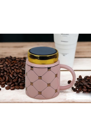 Ekose Tasarımlı Aynalı Kapaklı Sıcak Tutan Kupa Bardak Fincan Mug Mini Motivasyon Termos 450 Ml. 001