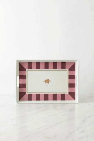 Makri Home Çizgili Desenli Servis Tepsisi 38x28x3,5 Cm, Bordo Bordo