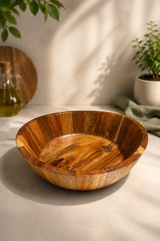 24 Cm Akasya Ahşap Salata Kasesi Modern Ekmeklik , Şık Ve Doğal Sunum Kasesi