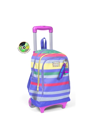Coral High Kız Çocuk Renkli Çizgi Desenli Işıklı Tekerlekli Çekçek Okul Çantası - 34002 Lila - Sarı