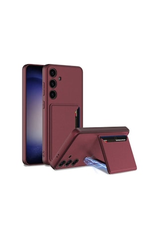 Galaxy S24 Plus Suni Deri Arka Yüzey Zore Kartlıklı Kıpta Silikon Kapak Mürdüm