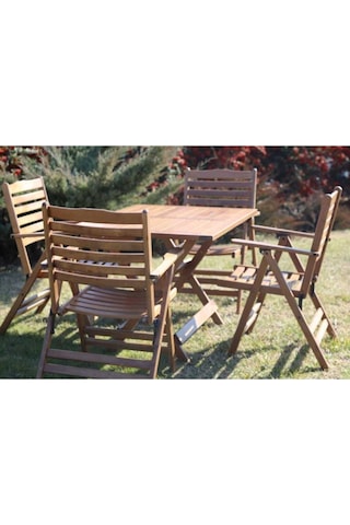 Ürgüp L Katlanır Ahşap Bahçe Balkon Seti: 80x120 Masa +4 Sandalye Kahverengi