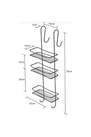Paslanmaz Duşakabin Banyo Rafı Şampuanlık 3 Katlı Askılı Siyah Siyah