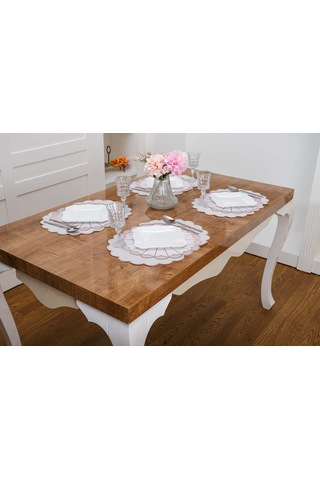 Finezza Mila Nakışlı Keten Efekt Kumaş Krem Pembe A.Servis 34x45 cm 4 Ad-1393 Krem
