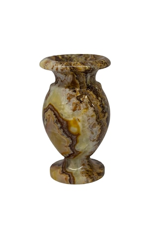 Oniks Doğal Taş Küp Vazo - Damarlı Akik Taşı Dekoratif Vazo