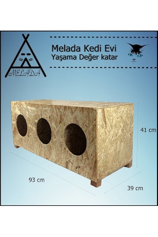 Melada Kedi Evi Dış Ortam Uygun 3'lü Ahşap Kedi Evi Osb 93x41x39 Cm
