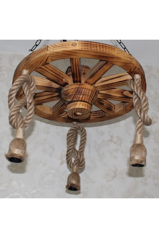 Otantik Çarşı Ahşap Halatlı Teker Avize 50 Cm. 3'lü