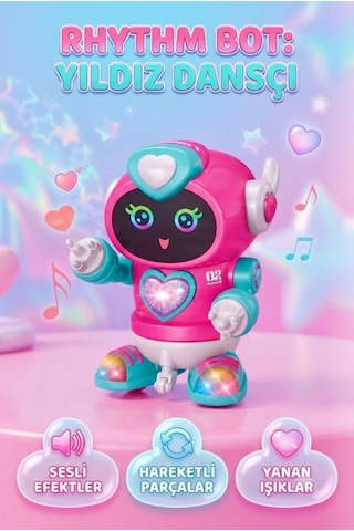 Rong Xian Yi Rock Robot - Müzik, Işık Ve Dans Eden İnteraktif Eğlenceli Oyuncak Robot Çok Renkli