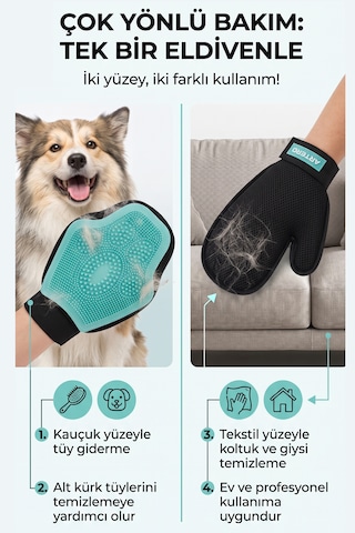 Artero Kira Çift Taraflı Köpek Banyo Ve Tüy Toplama Eldiveni