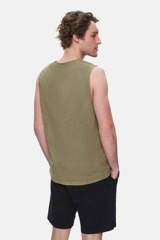 Elton Koyu Haki Bisiklet Yaka Sıfır Kol Yıkamalı Baskılı Oversize Erkek Tshirt Koyu Haki