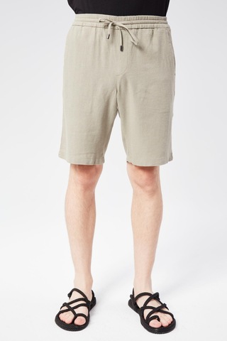 Braccas Erkek Beli Lastikli Bağcıklı Keten Karışımlı Slim Fit Jogger Şort Yeşil Yeşil