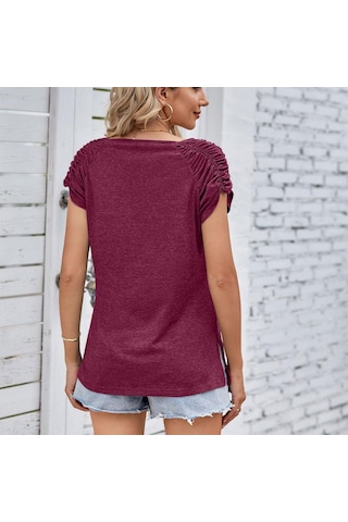 Yeşil Hnxc Kadın Modası Rahat Yazlık Düz Renk Baskılı Kısa Kollu U Yaka Bluzlar Ve Gömlekler