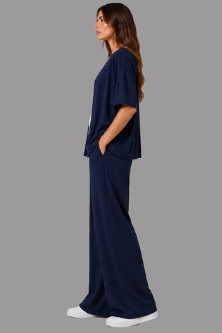 Fiolin Soft Touch Modal Kumaş Geniş Paçalı Kimono İkili Takım Lacivert