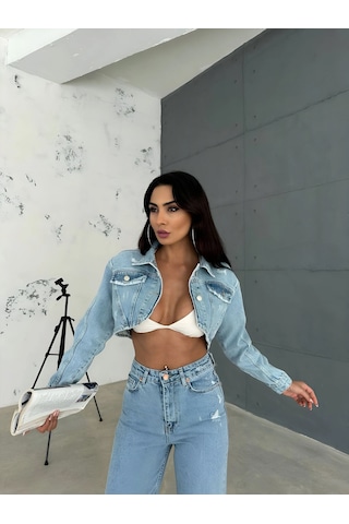 Havens Aleya Denim Crop Ceket Mavi