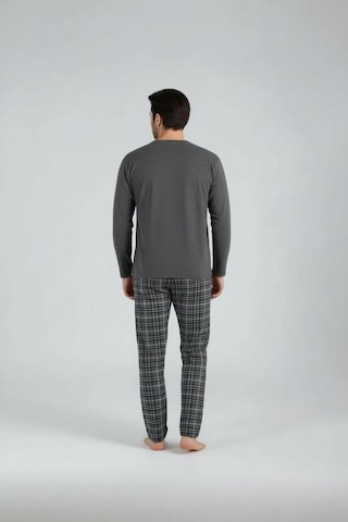 Lukitus Uzun Kol Sıfır Yaka Pamuklu Erkek Pijama Takımı Füme Vlknekose Füme