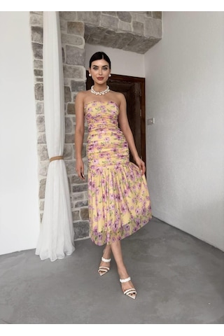 Talia Straplez Elbise Çiçekli