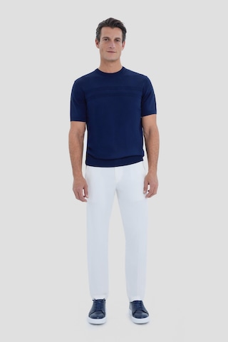 Sabri Özel Erkek Lacivert Dar Kesim Slim Fit Viskon Jakarlı Triko Bisiklet Yaka Tişört