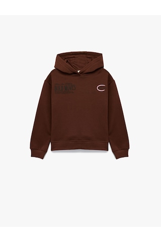 Koton Pamuklu Uzun Kollu Baskılı Oversize Kapşonlu Sweatshirt Kahverengi 6wkg10177ak Kahve