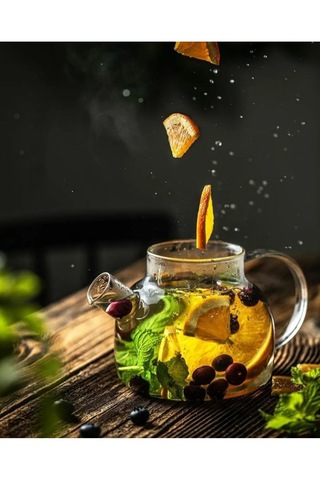 Isıya Dayanıklı Borosilikat Süzgeçli Cam Demlik 1000ml Şeffaf