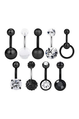 Homyl 9 Adet Göbek Halkası Dangle Elmas Takılar Kadınlar Siyah