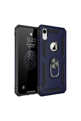 Apple Uyumlu iPhone XR 6.1 İle Kılıf Tam Koruma Yüzüklü Standlı Tank Gövdeli Telefon Kılıfı Kapak