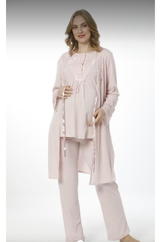 Nehir 2020 Pudra Hamile Lohusa Pijama Sabahlık 3'Lü Takım