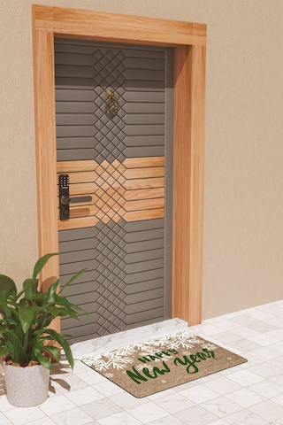 Rugmood Modern Dijtal Baskı Yılbaşı Kar Happy New Year Kapı Önü Paspası Çok Renkli