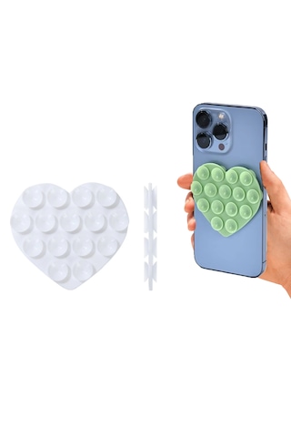 Microcase Vantuzlu Kalp Desen Silikon Cep Telefonu Sabitleme Yapıştırma Pedi Al4793 Beyaz