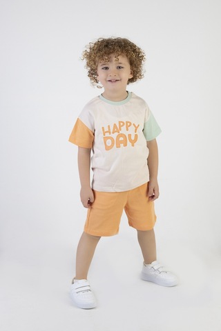 Erkek Çocuk Happy Day Baskılı Kısa Kollu Şortlu Basic Alt Üst Takım 001