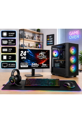 Ramtech Bilgisayar Okula Dönüş - 3 i5-9400F 16 GB 1 TB SSD 8 GB RX580 23.8" Free Dos Masaüstü Oyuncu Bilgisayarı