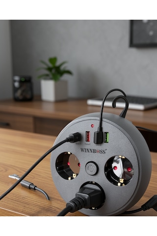 Çoklu Priz 3 Soket 3 Usb Type-c Hızlı Şarj 2m Uzatma Kablosu 0