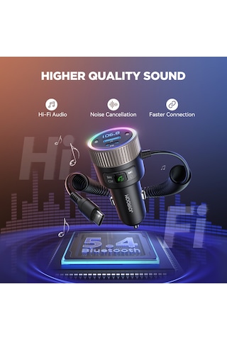 Joyroom Jr-ccb02 Araba Bluetooth 5.4 Kablosuz Verici Mp3 Çalar Siyah