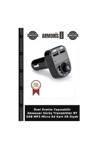 Özel Üretim Taşınabilir Aksesuar Sürüş Transmitter Bt Usb Mp3 Micro Sd Kart X8 Siyah