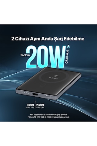 Ttec 2BB229GR 5.000 mAh MagSafe Uyumlu PD 20W Kablosuz Taşınabilir Hızlı Şarj Aleti