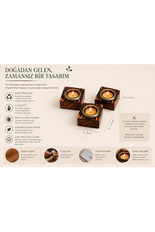Bfastore El Yapımı Ahşap Tealight Mumluk Seti, İleri Dönüşüm Ahşap, Metal Hazneli, Rustik Dekoratif Tasarım, Masa Ve Salon Dekoru, Şık  Seçeneği 3&apos Lü Set