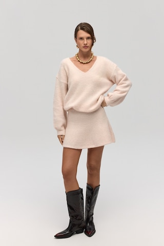 Mai Collection Mai Studios Co. Nordis Volanlı Pembe Triko Mini Etek Pembe