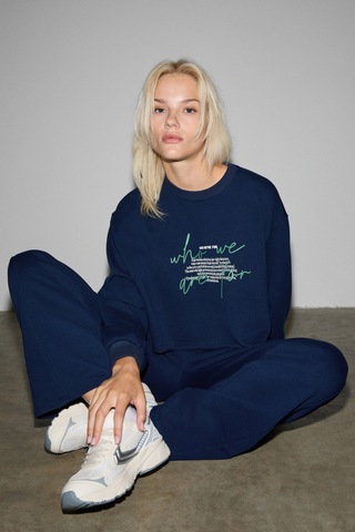 Grımelange Qerks Kadın Baskı Detaylı Oversize Lacivert Sweatshirt Lacivert