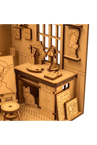 Sanat Atölyesi Ahşap Maket Seti Dıy Miniatür Artist Workshop Peri Led'li 3d Puzzle