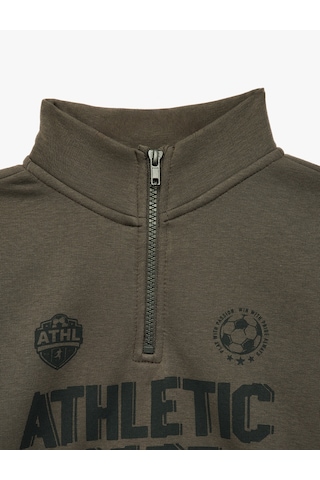 Koton Baskılı Uzun Kollu Şardonlu Pamuklu Yarım Fermuarlı Dik Yaka Sweatshirt Gri 7wkb10297tk
