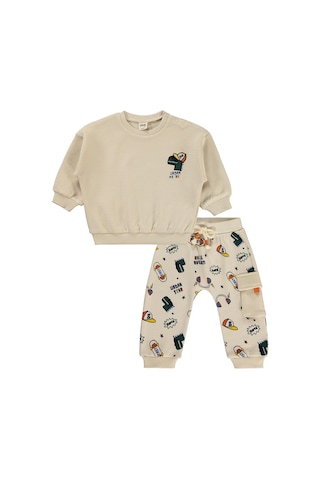 Civil Baby Dinozor Nakışlı 6-18 Ay Takım - Bej Taş Rengi