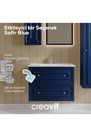 Creavit Kayra Mat Safir Blue Çekmeceli Lavabo Dolabı 80 Cm Antrasit